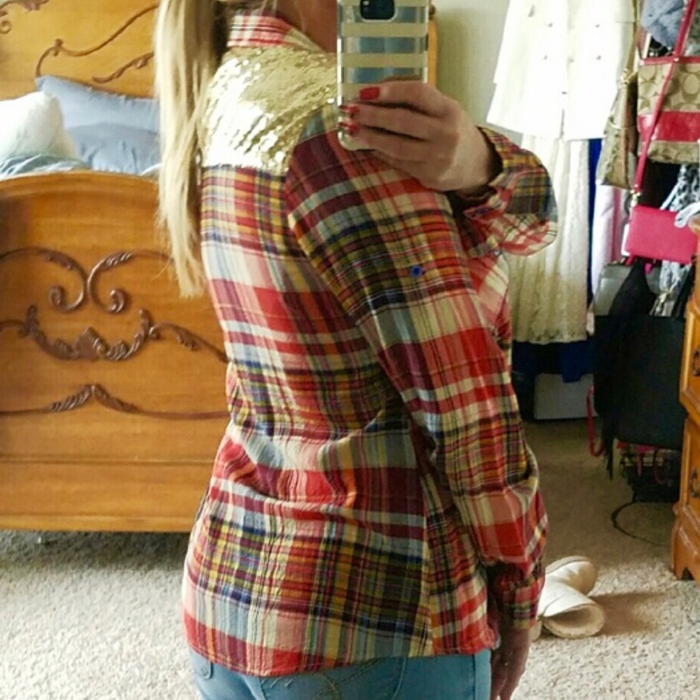 Gold Sequin Plaid Top